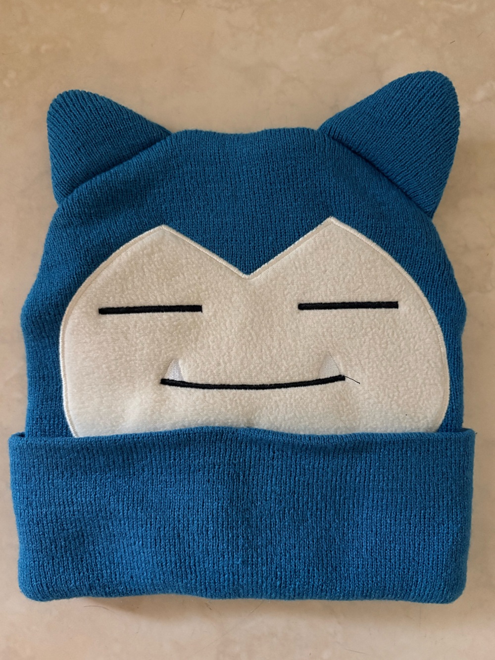 Pokemon Blue Snorlax Beanie Hat with White Face Appliqué